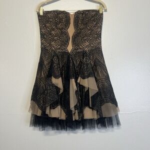 BCBGMaxAzria | Dresses | Bcbgmaxazria Black And Nude Lace Top Strapless Cocktail Dress Size 4 Bcbg